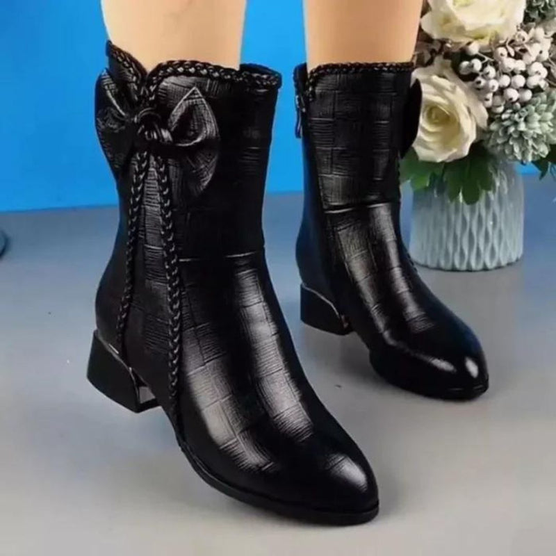 Bella® Bota feminina de couro aveludada para o inverno