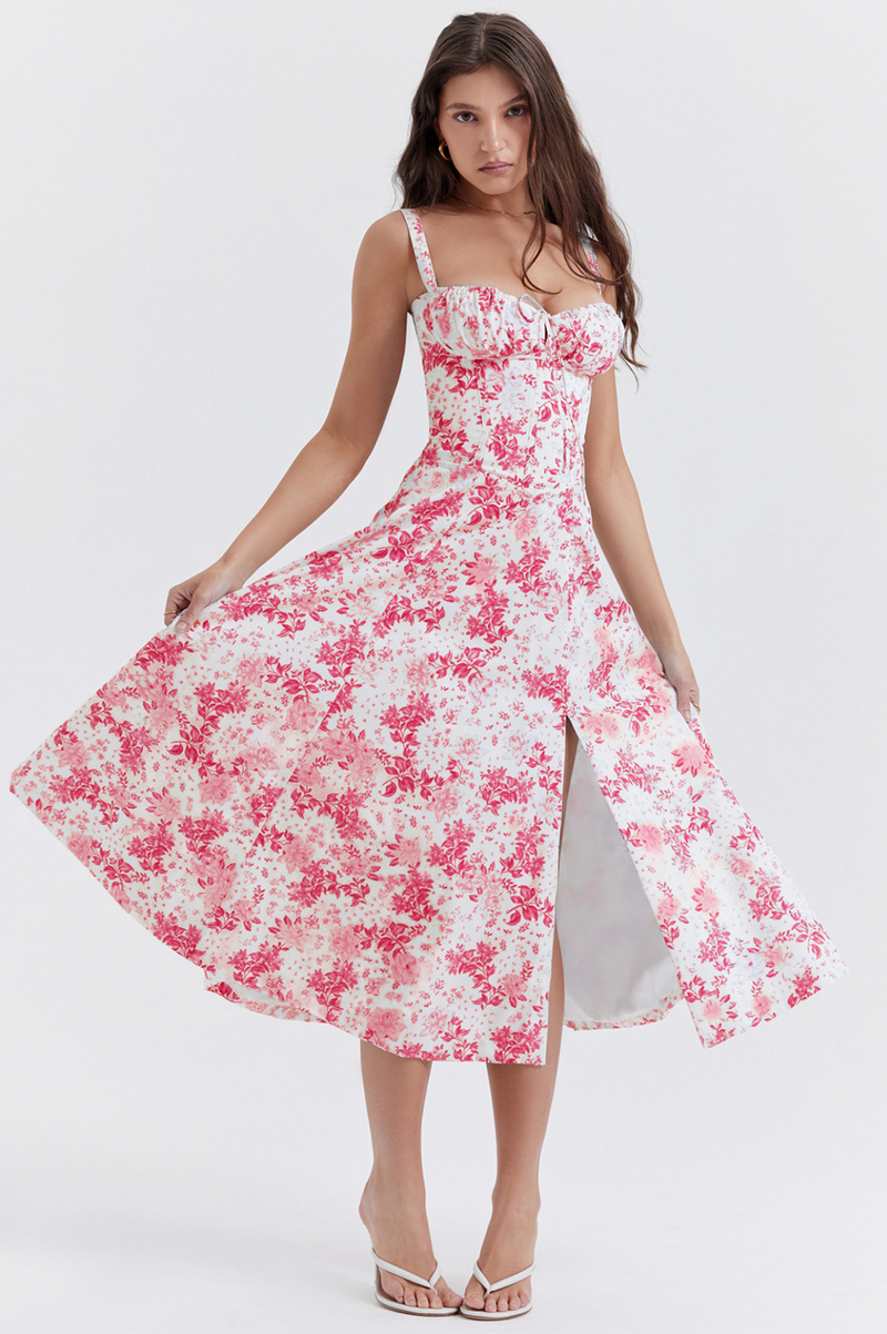 Vestido Floral com Moduladora de Cintura